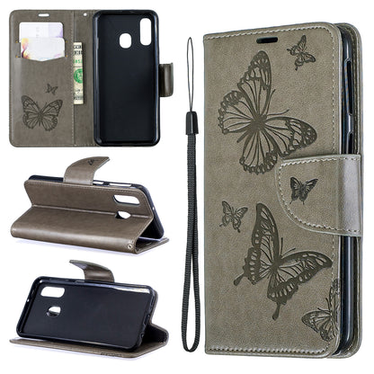 For Samsung Galaxy A40 PU Leather Imprint Butterflies Phone Case