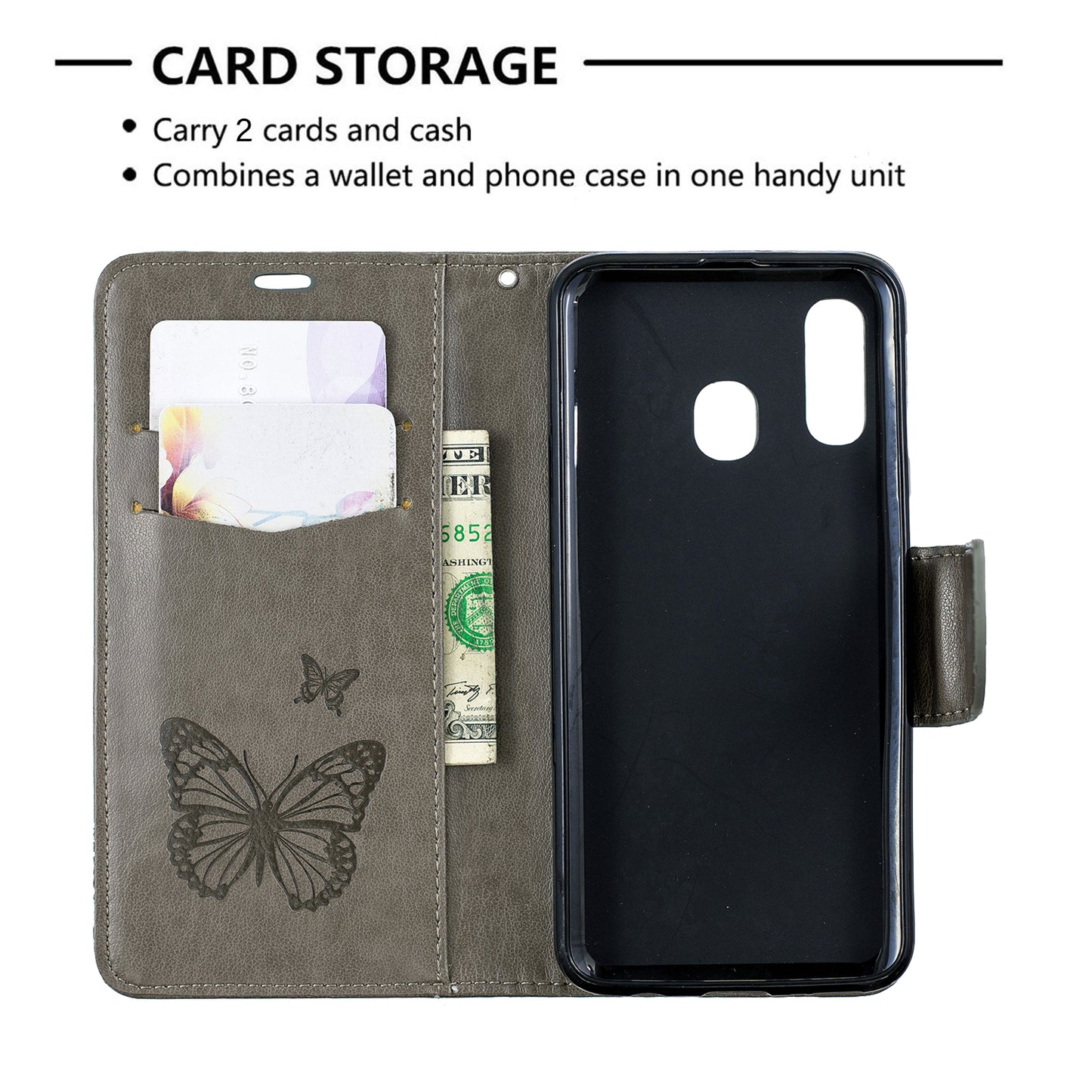 For Samsung Galaxy A40 PU Leather Imprint Butterflies Phone Case