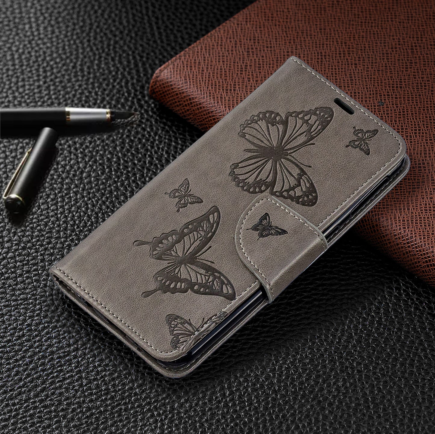 For Samsung Galaxy A40 PU Leather Imprint Butterflies Phone Case