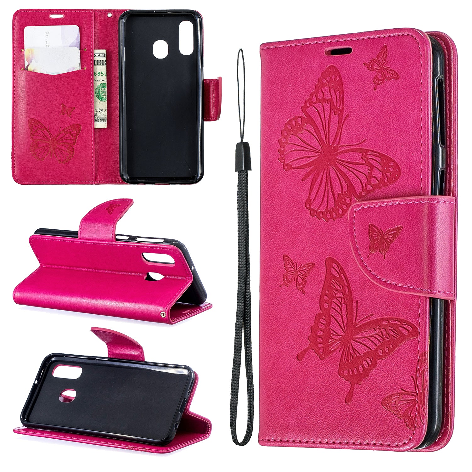 For Samsung Galaxy A40 PU Leather Imprint Butterflies Phone Case
