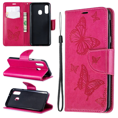 For Samsung Galaxy A40 PU Leather Imprint Butterflies Phone Case