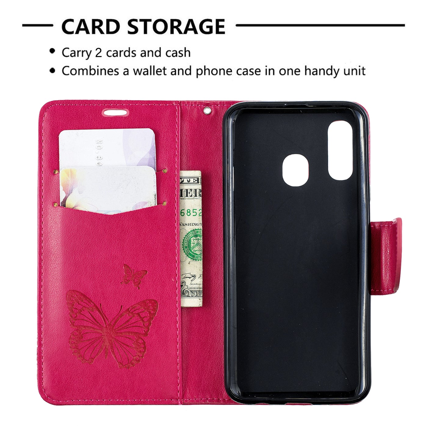 For Samsung Galaxy A40 PU Leather Imprint Butterflies Phone Case