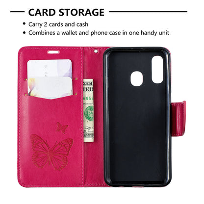 For Samsung Galaxy A40 PU Leather Imprint Butterflies Phone Case