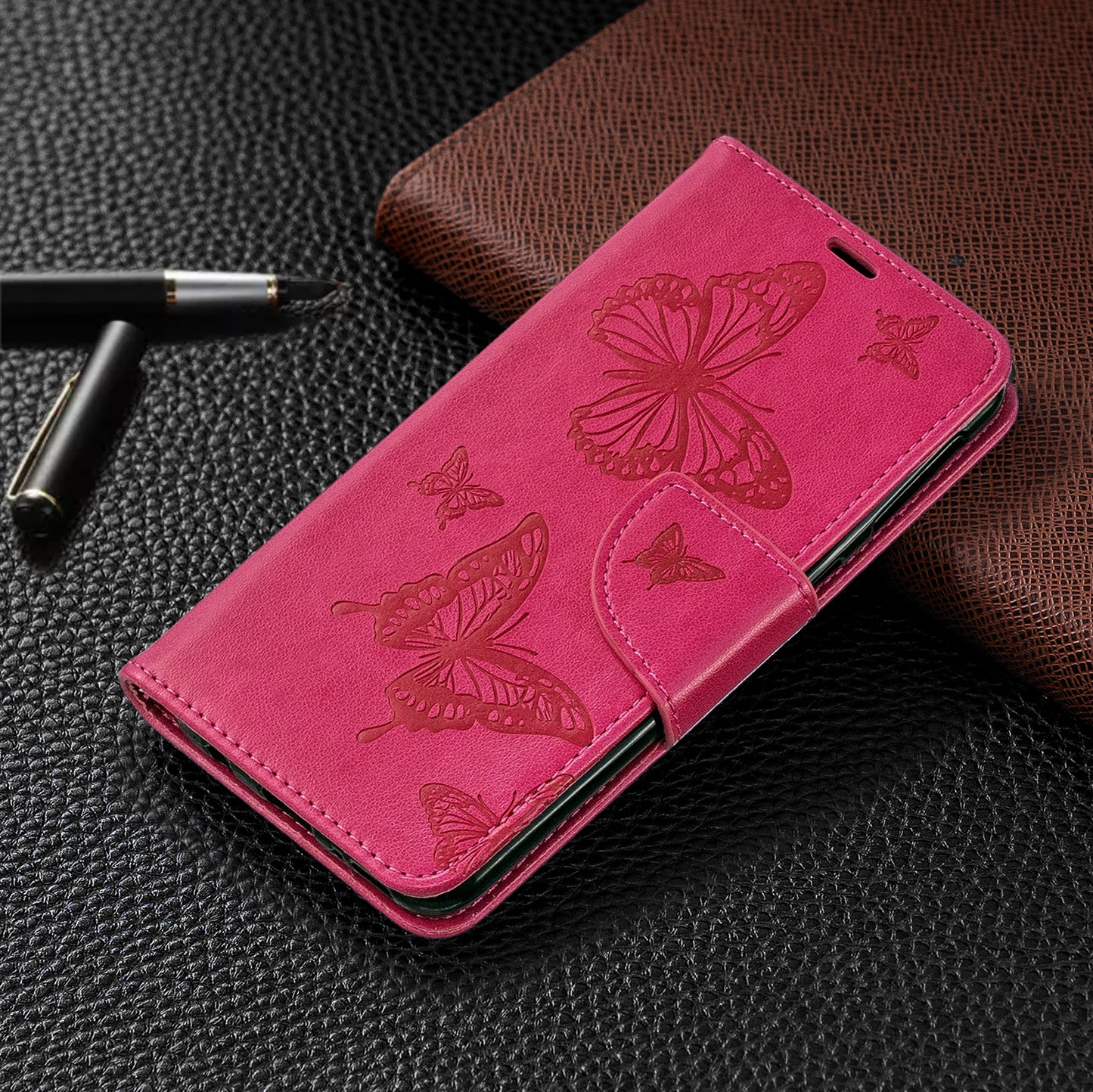 For Samsung Galaxy A40 PU Leather Imprint Butterflies Phone Case