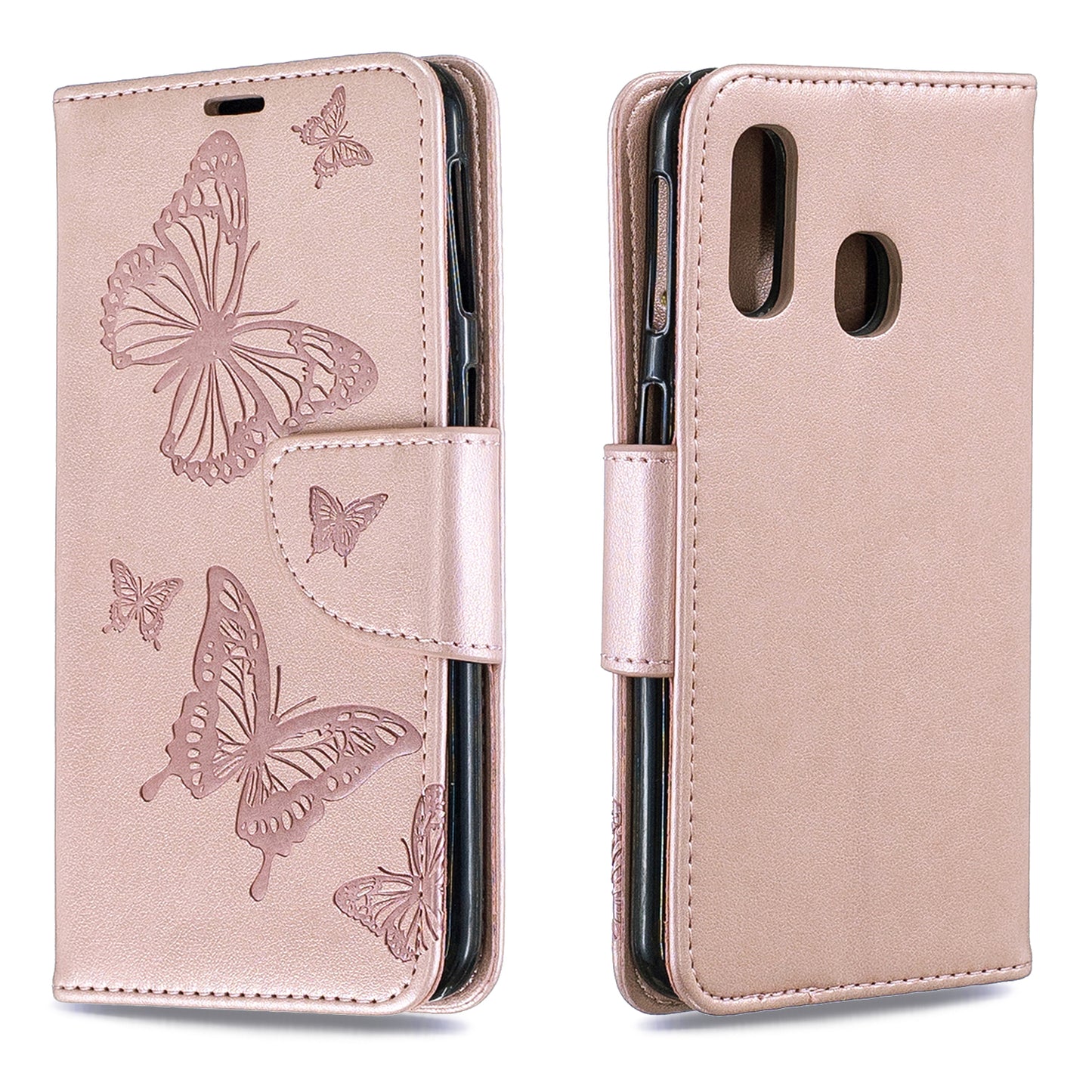 For Samsung Galaxy A40 PU Leather Imprint Butterflies Phone Case