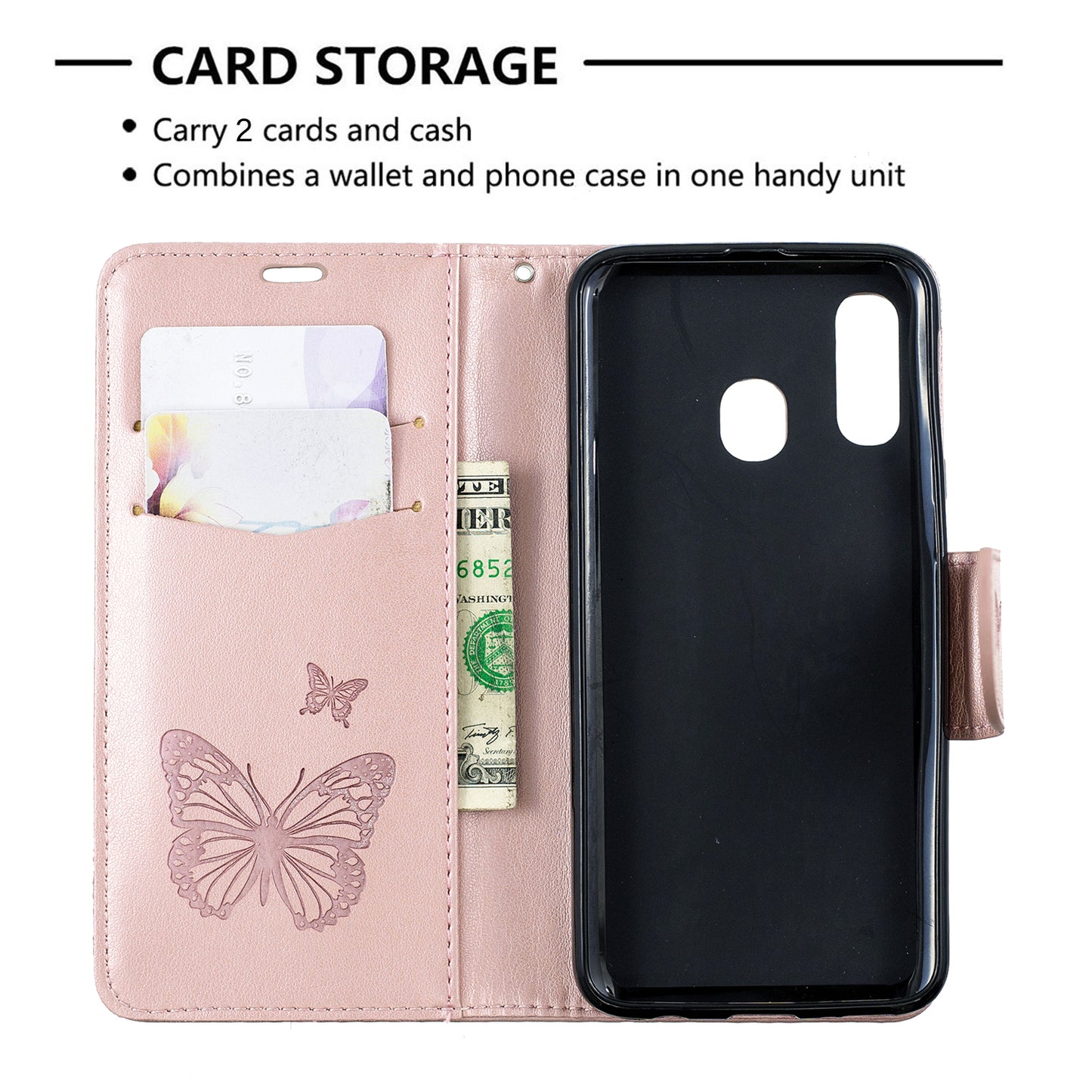 For Samsung Galaxy A40 PU Leather Imprint Butterflies Phone Case