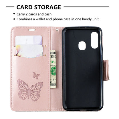 For Samsung Galaxy A40 PU Leather Imprint Butterflies Phone Case