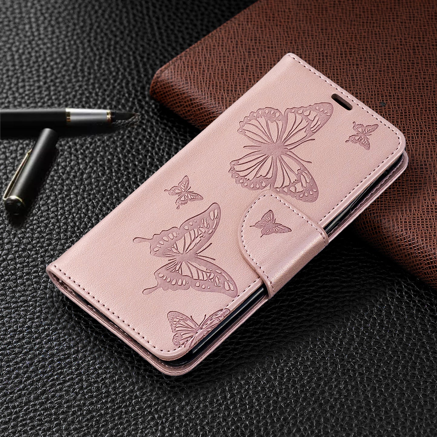 For Samsung Galaxy A40 PU Leather Imprint Butterflies Phone Case