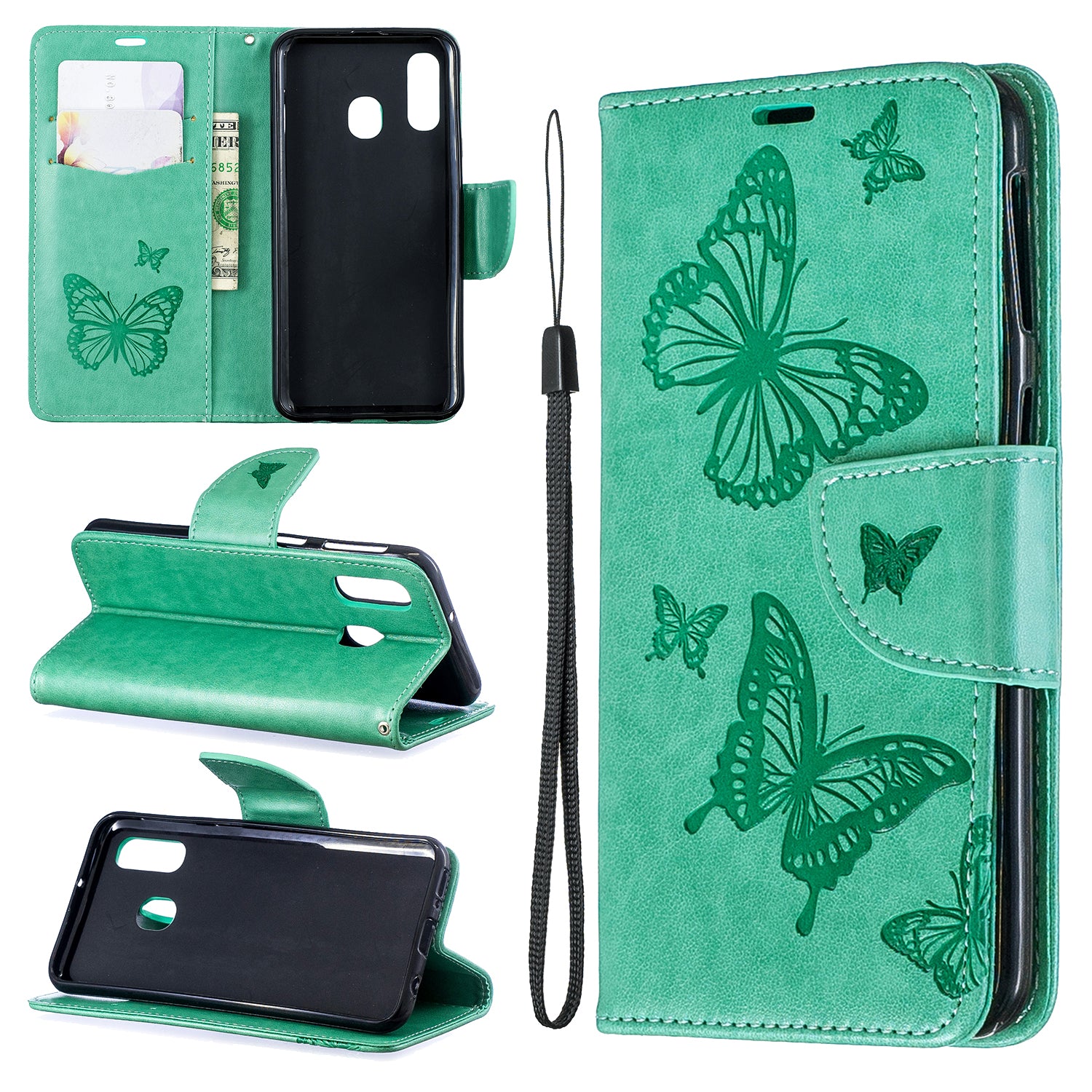 For Samsung Galaxy A40 PU Leather Imprint Butterflies Phone Case