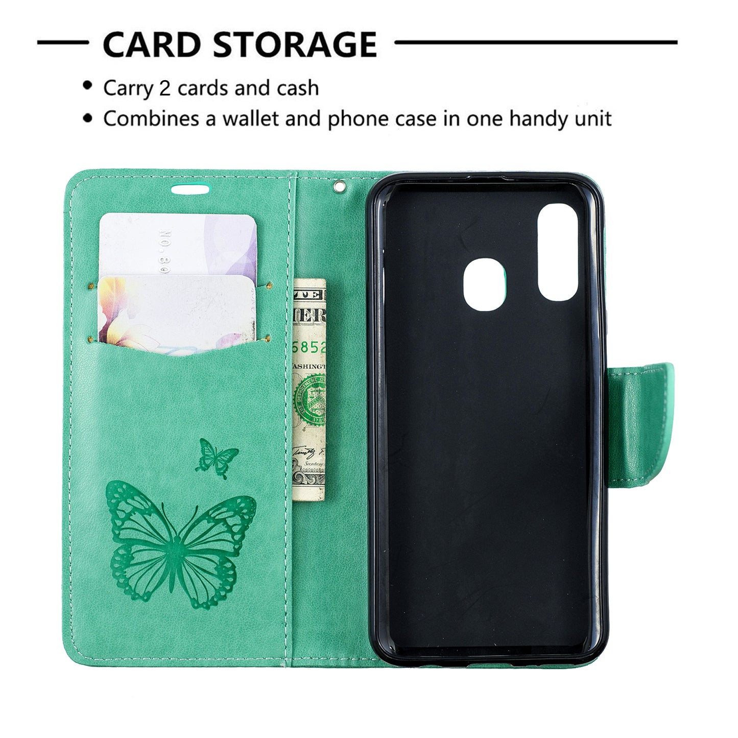 For Samsung Galaxy A40 PU Leather Imprint Butterflies Phone Case