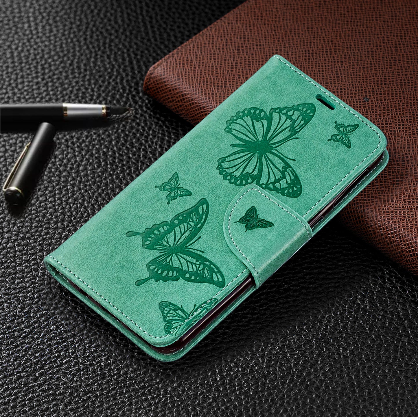 For Samsung Galaxy A40 PU Leather Imprint Butterflies Phone Case