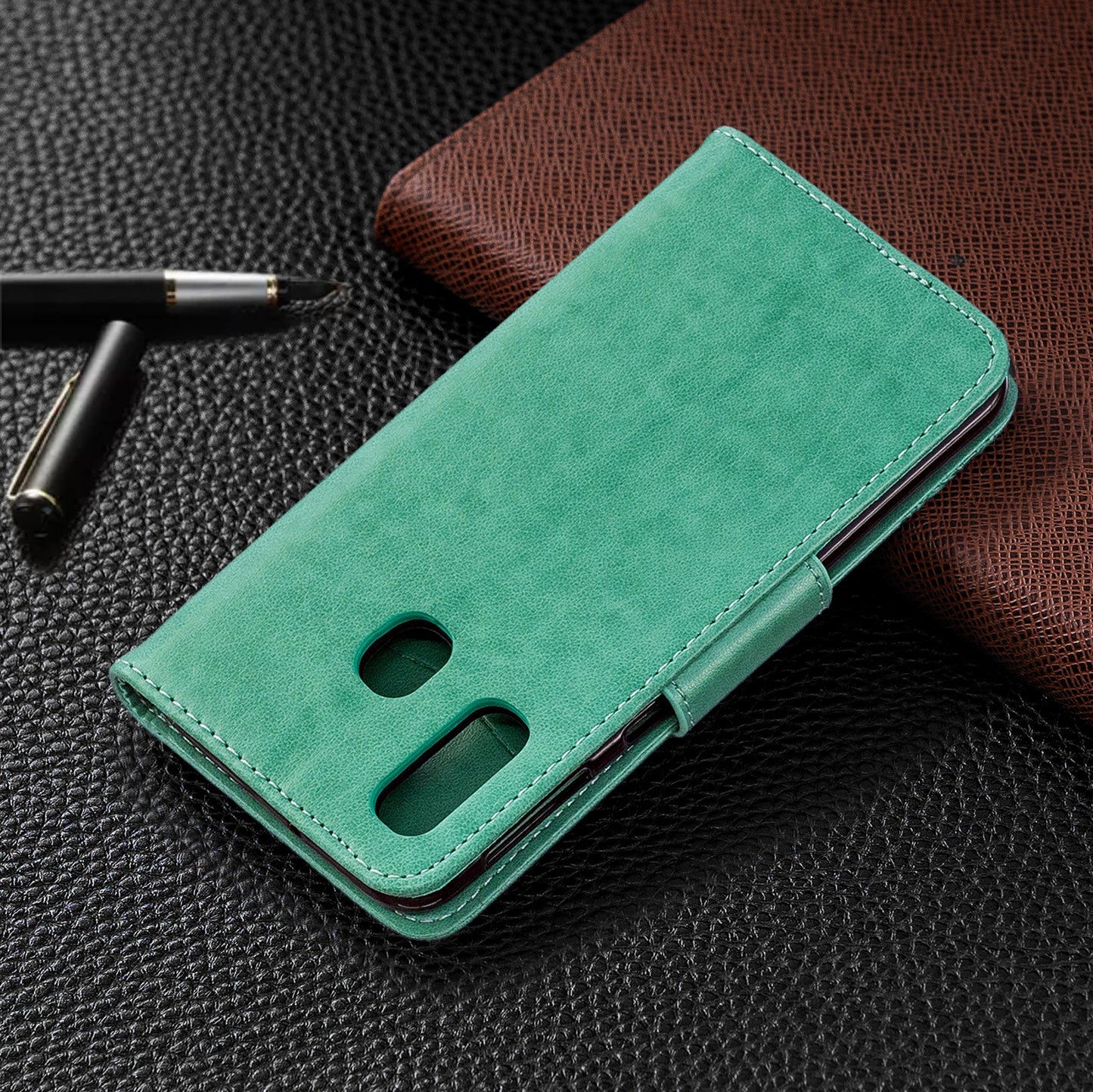 For Samsung Galaxy A40 PU Leather Imprint Butterflies Phone Case