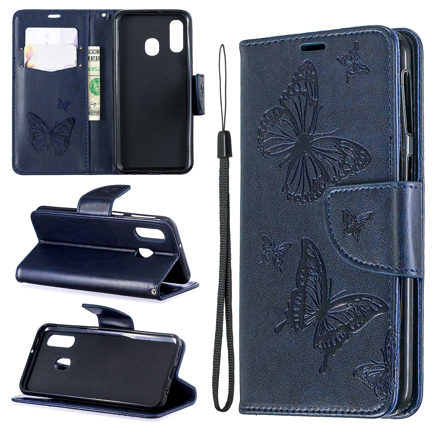 For Samsung Galaxy A40 PU Leather Imprint Butterflies Phone Case
