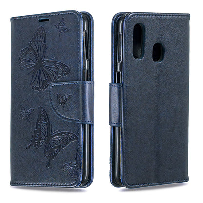 For Samsung Galaxy A40 PU Leather Imprint Butterflies Phone Case