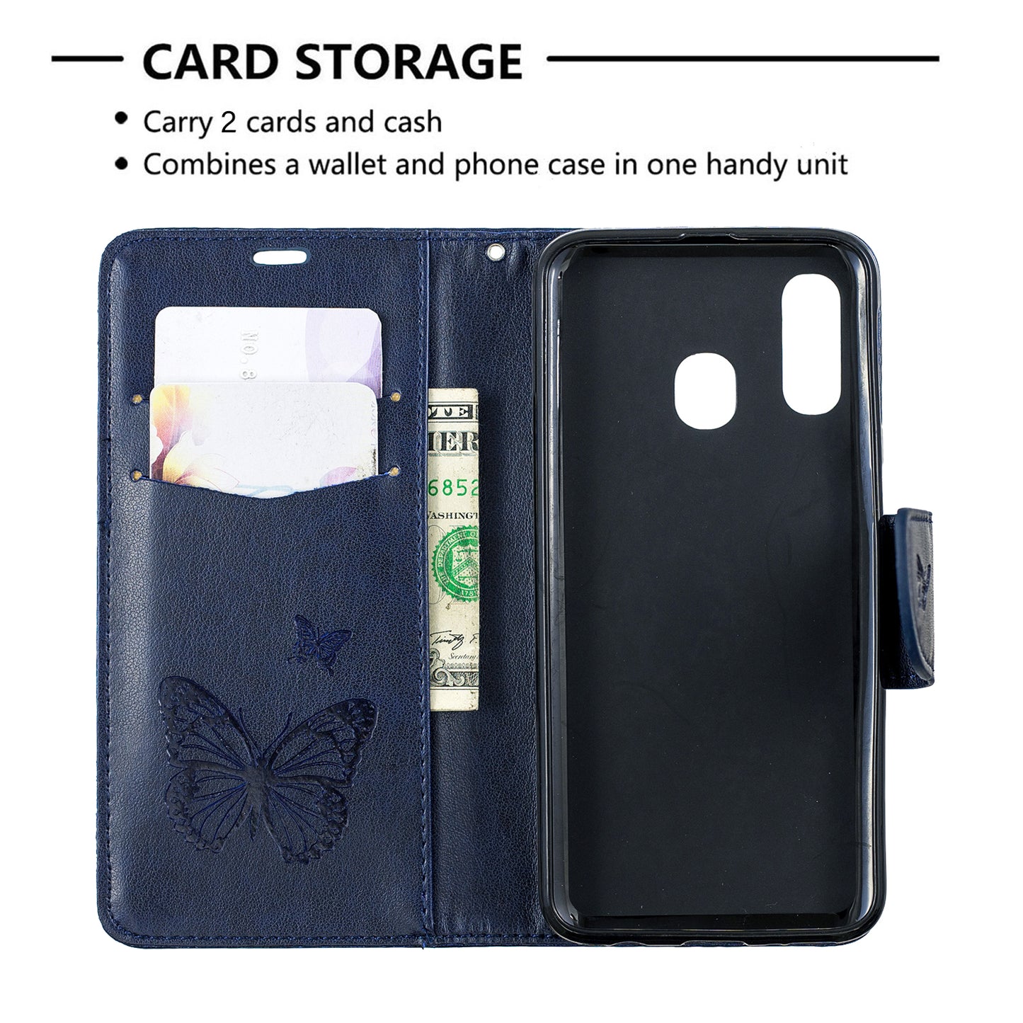 For Samsung Galaxy A40 PU Leather Imprint Butterflies Phone Case