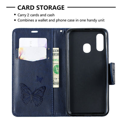 For Samsung Galaxy A40 PU Leather Imprint Butterflies Phone Case