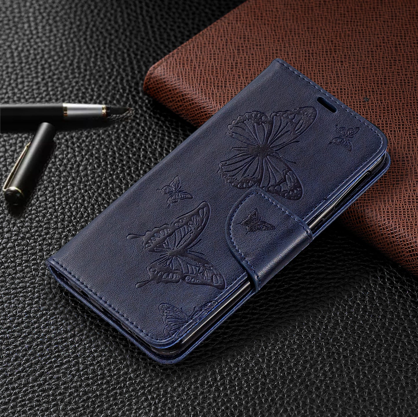 For Samsung Galaxy A40 PU Leather Imprint Butterflies Phone Case