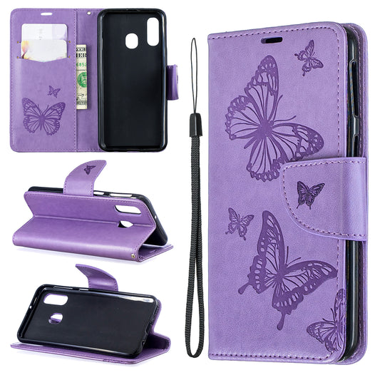 For Samsung Galaxy A40 PU Leather Imprint Butterflies Phone Case