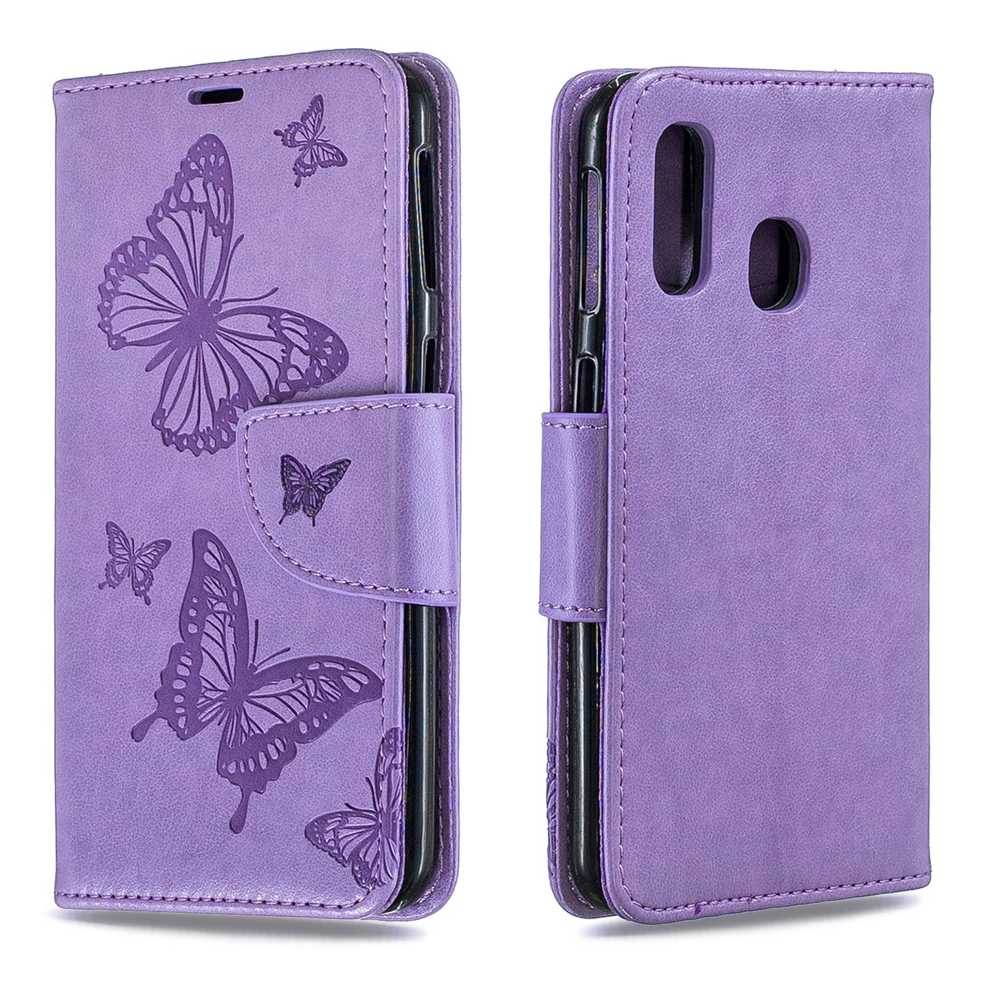 For Samsung Galaxy A40 PU Leather Imprint Butterflies Phone Case