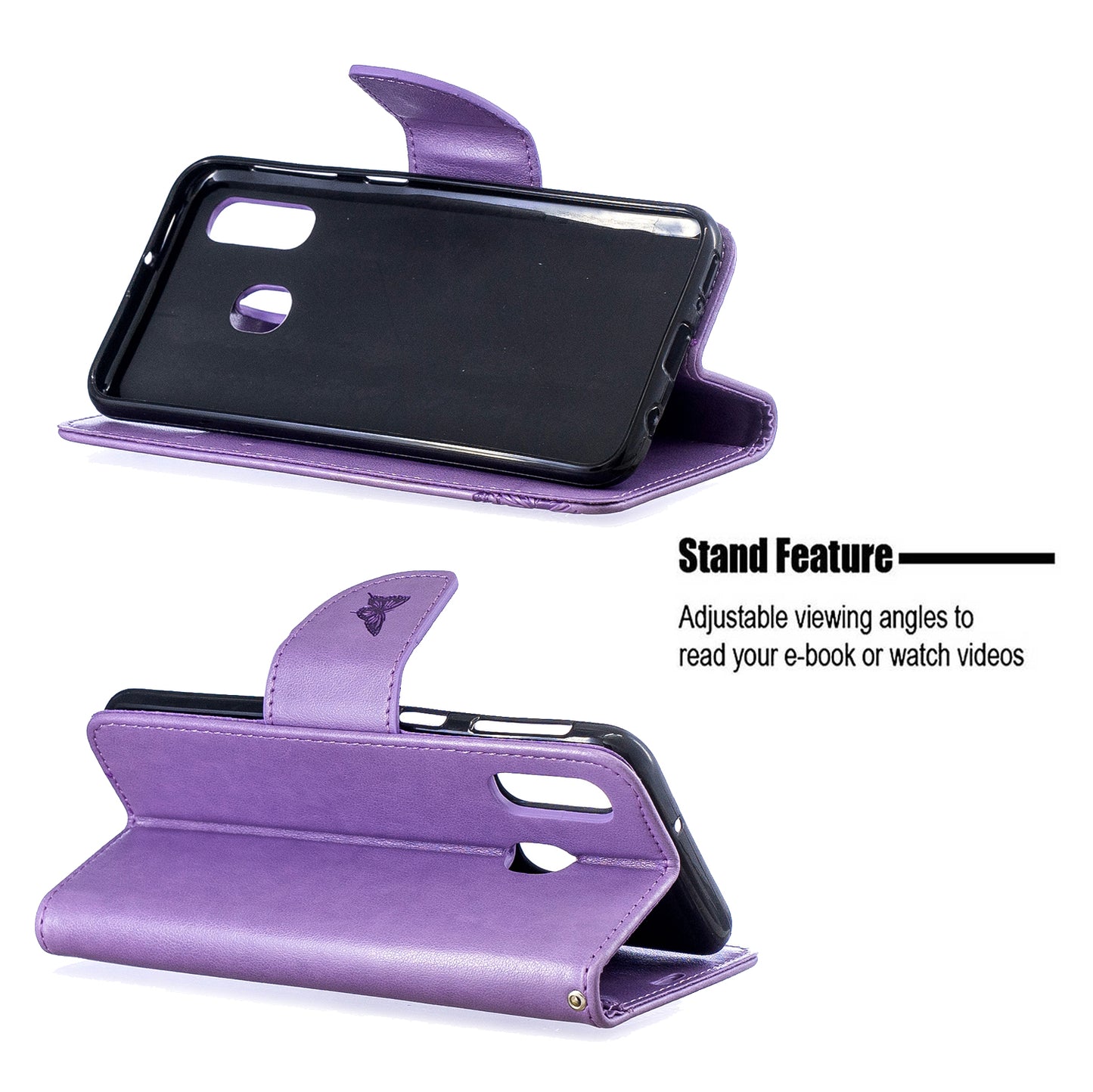 For Samsung Galaxy A40 PU Leather Imprint Butterflies Phone Case