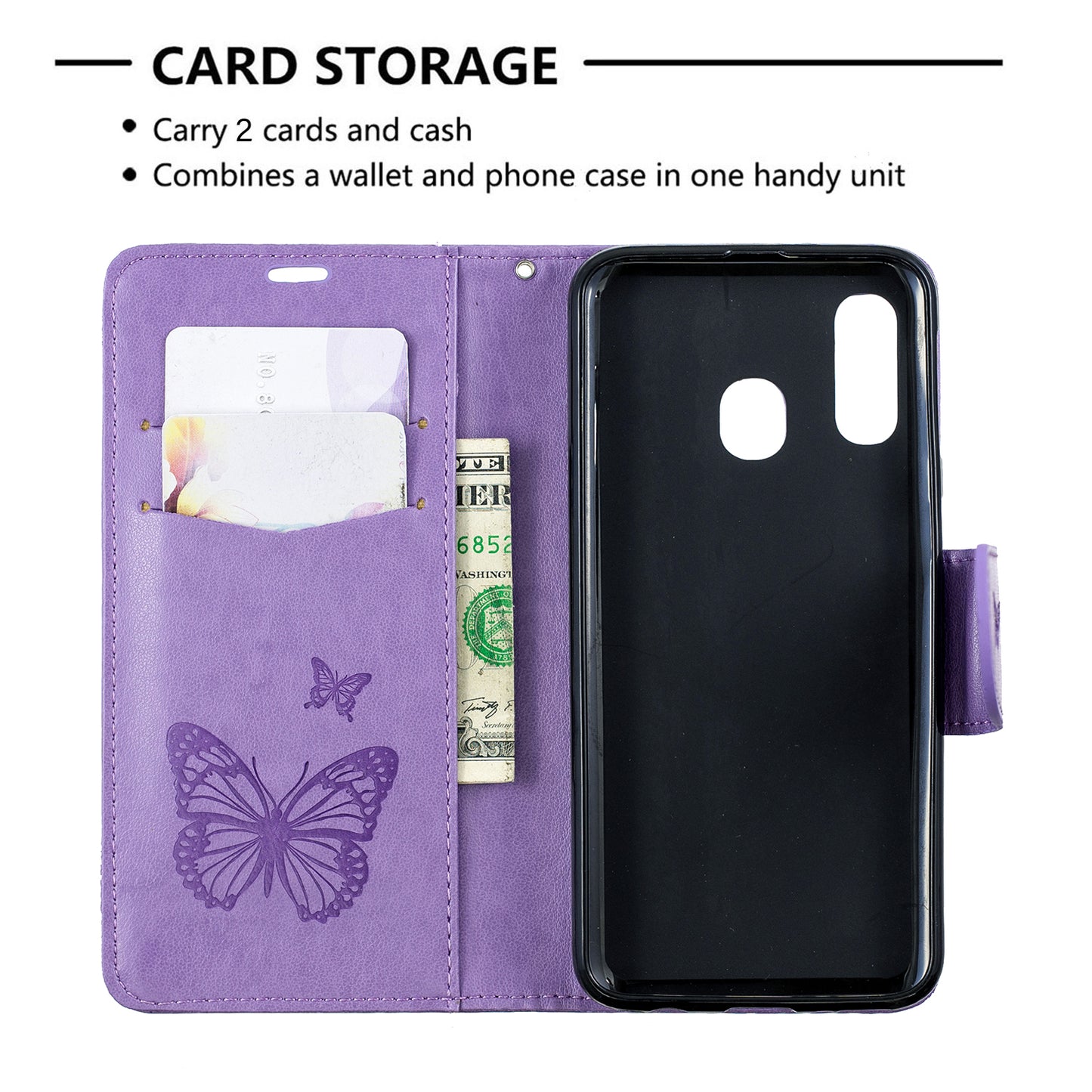 For Samsung Galaxy A40 PU Leather Imprint Butterflies Phone Case