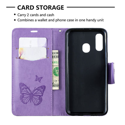 For Samsung Galaxy A40 PU Leather Imprint Butterflies Phone Case