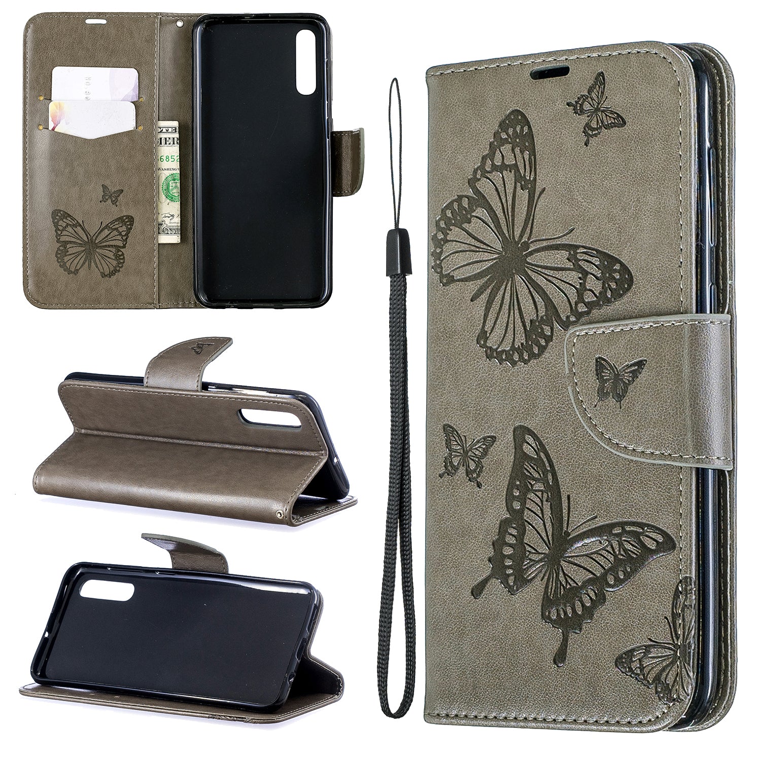 For Samsung Galaxy A50/A50s/A30s PU Leather Imprint Butterflies Phone Case