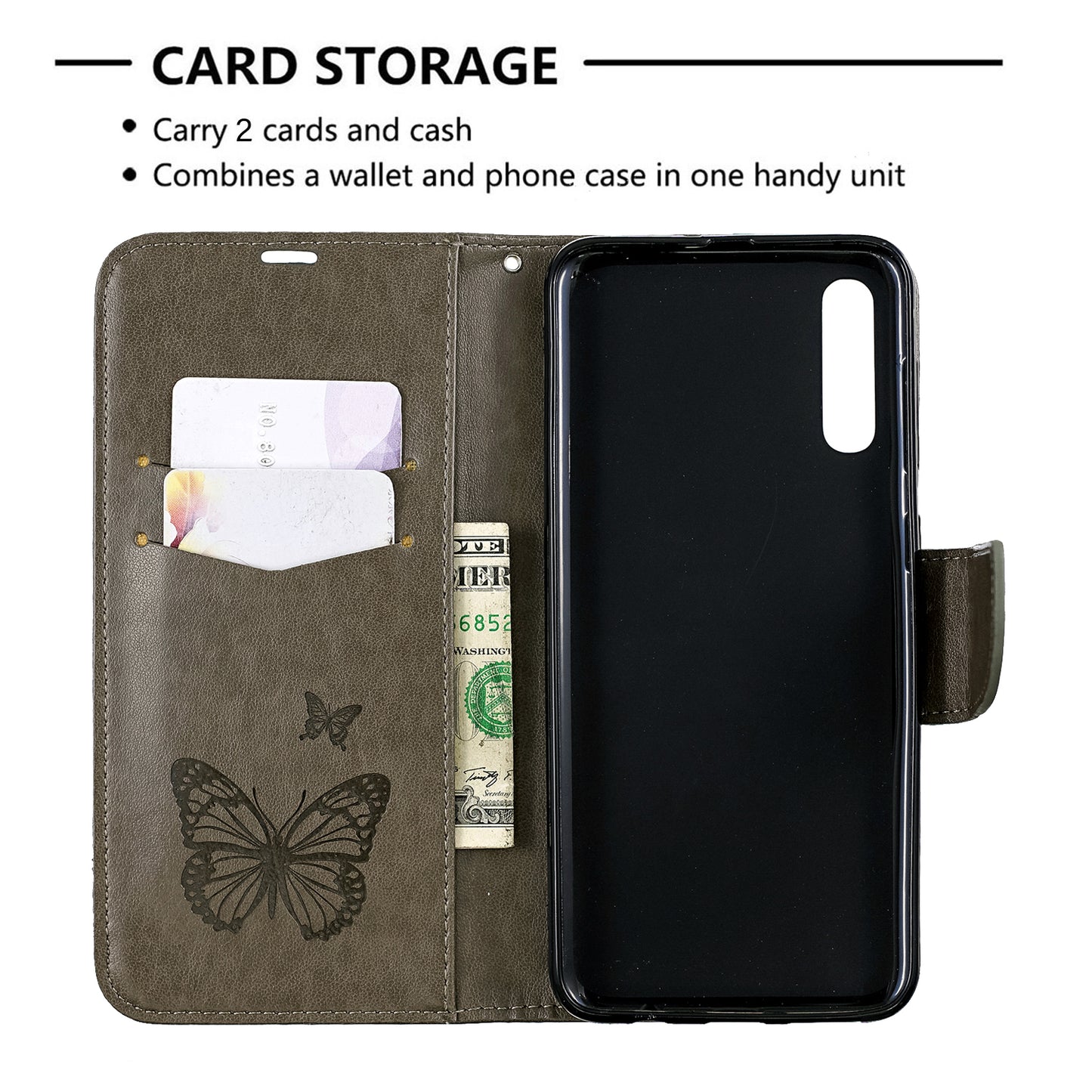 For Samsung Galaxy A50/A50s/A30s PU Leather Imprint Butterflies Phone Case