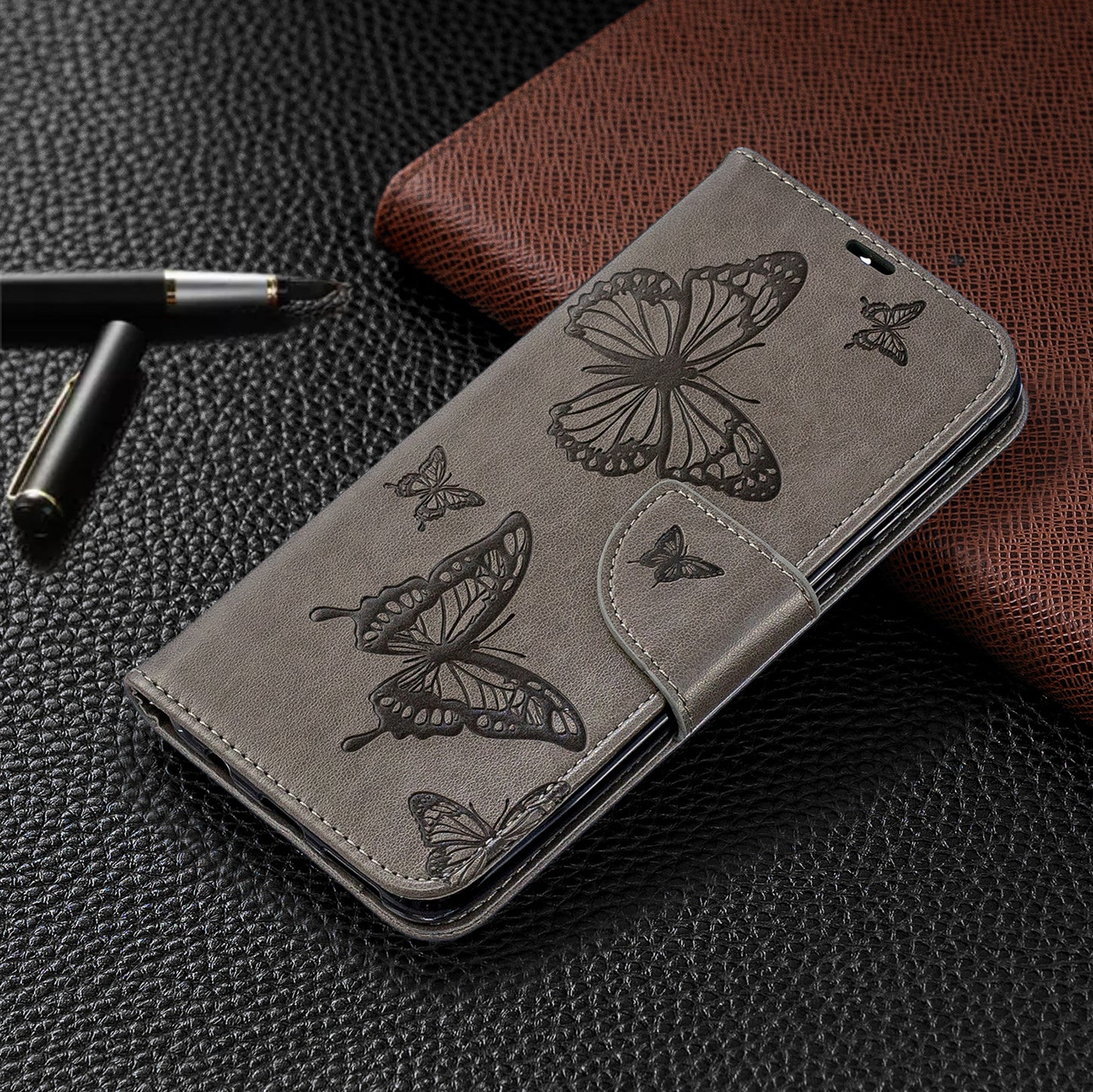 For Samsung Galaxy A50/A50s/A30s PU Leather Imprint Butterflies Phone Case
