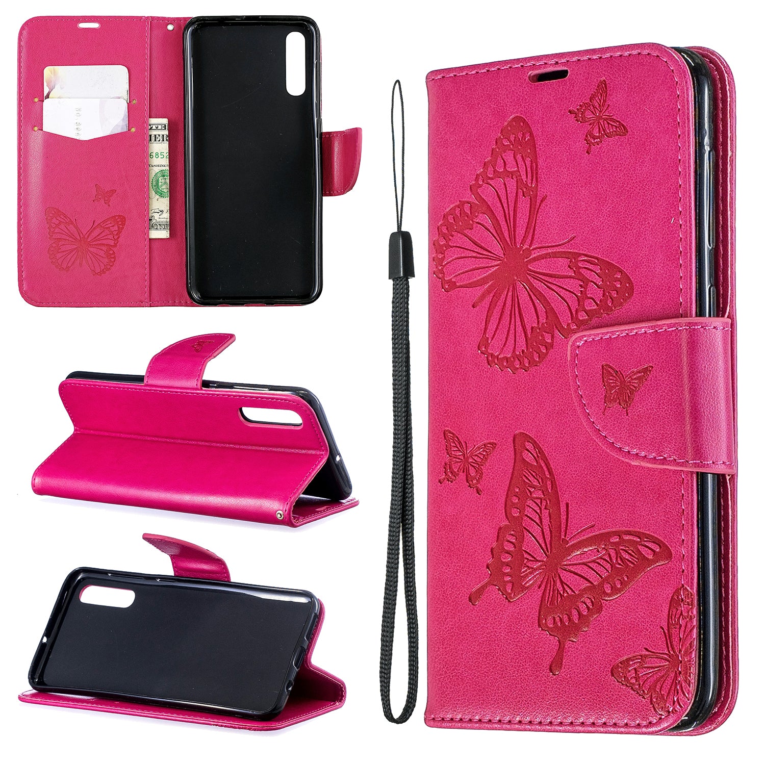 For Samsung Galaxy A50/A50s/A30s PU Leather Imprint Butterflies Phone Case