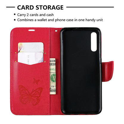 For Samsung Galaxy A50/A50s/A30s PU Leather Imprint Butterflies Phone Case