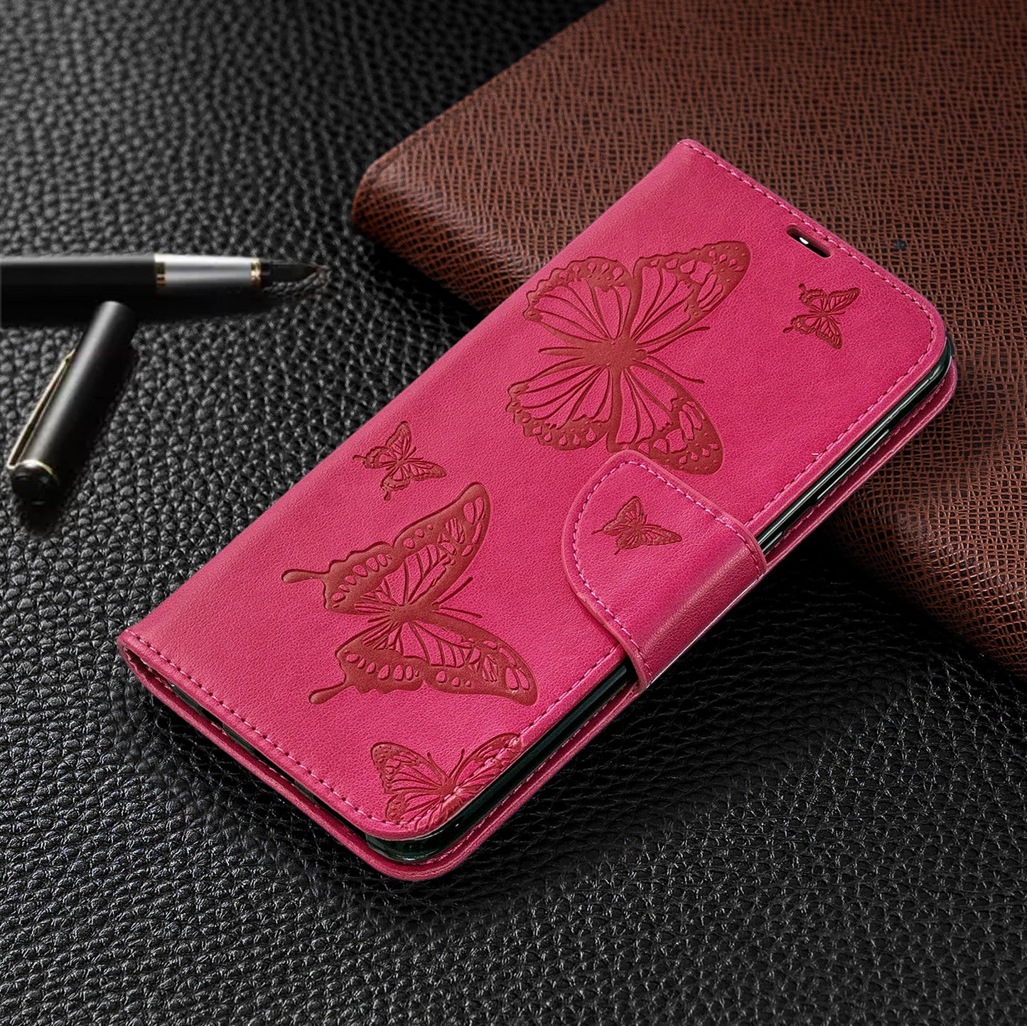 For Samsung Galaxy A50/A50s/A30s PU Leather Imprint Butterflies Phone Case