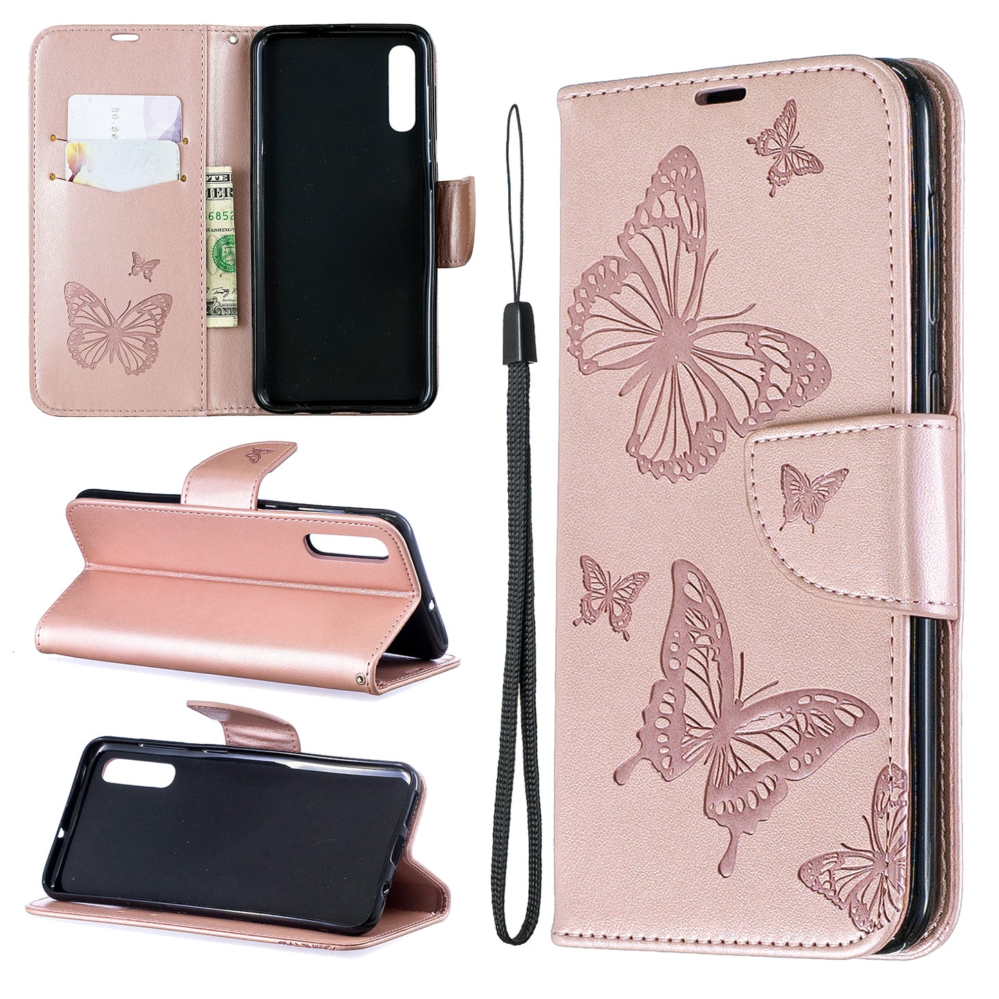 For Samsung Galaxy A50/A50s/A30s PU Leather Imprint Butterflies Phone Case