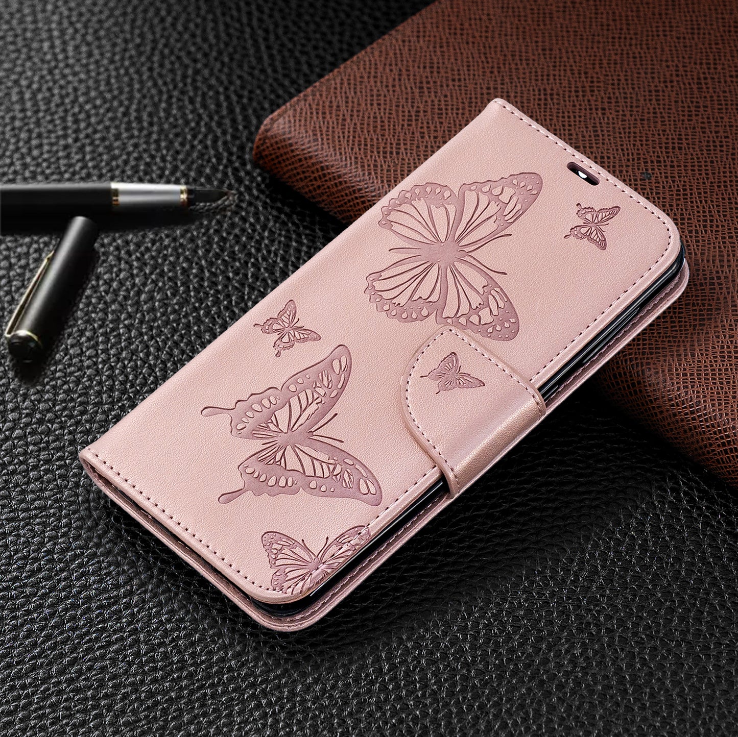 For Samsung Galaxy A50/A50s/A30s PU Leather Imprint Butterflies Phone Case