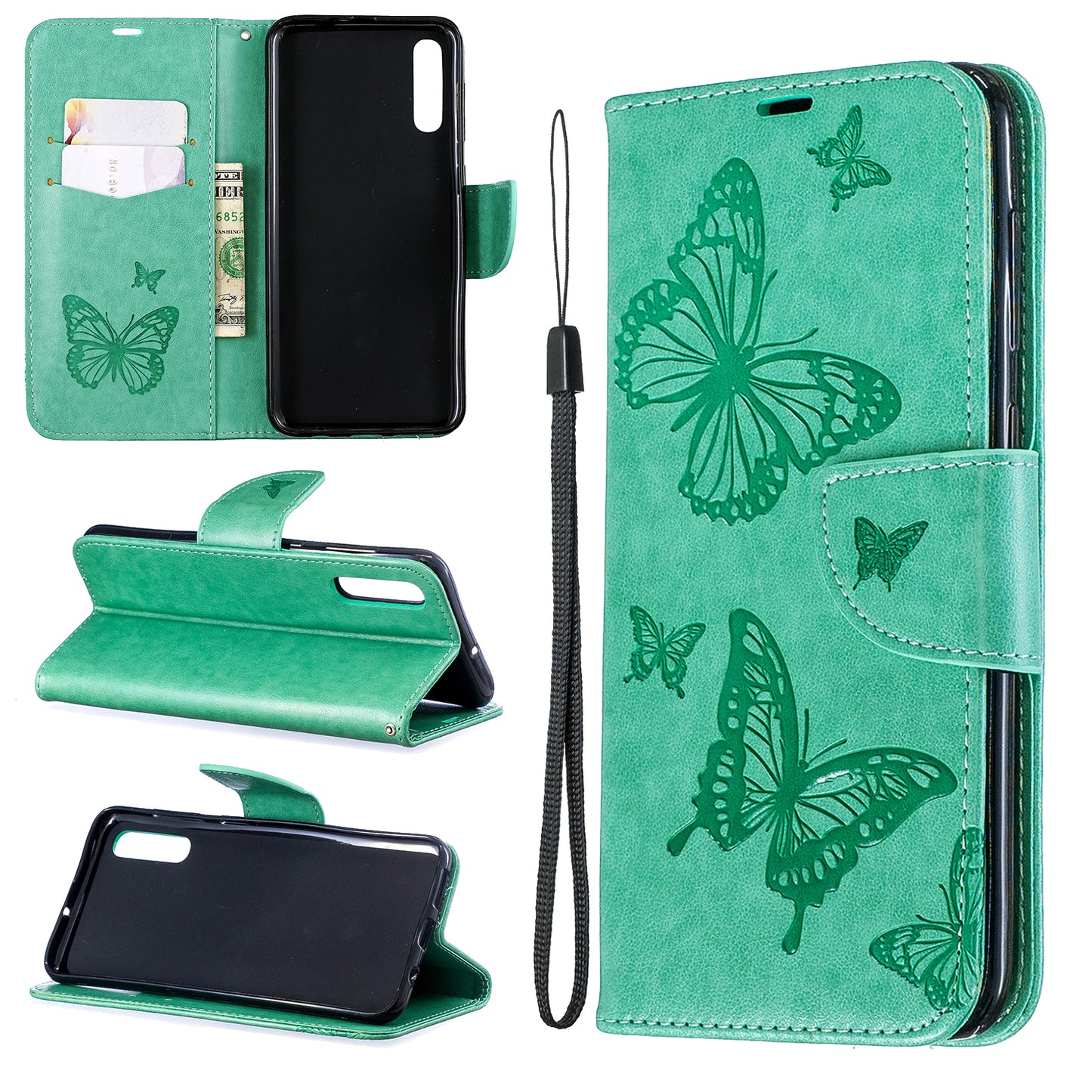 For Samsung Galaxy A50/A50s/A30s PU Leather Imprint Butterflies Phone Case