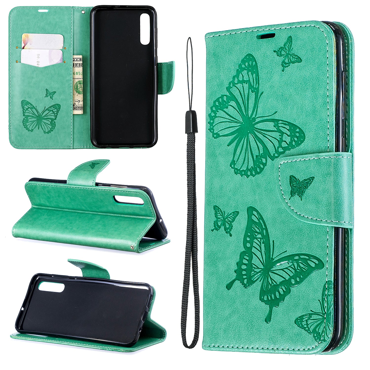 For Samsung Galaxy A50/A50s/A30s PU Leather Imprint Butterflies Phone Case