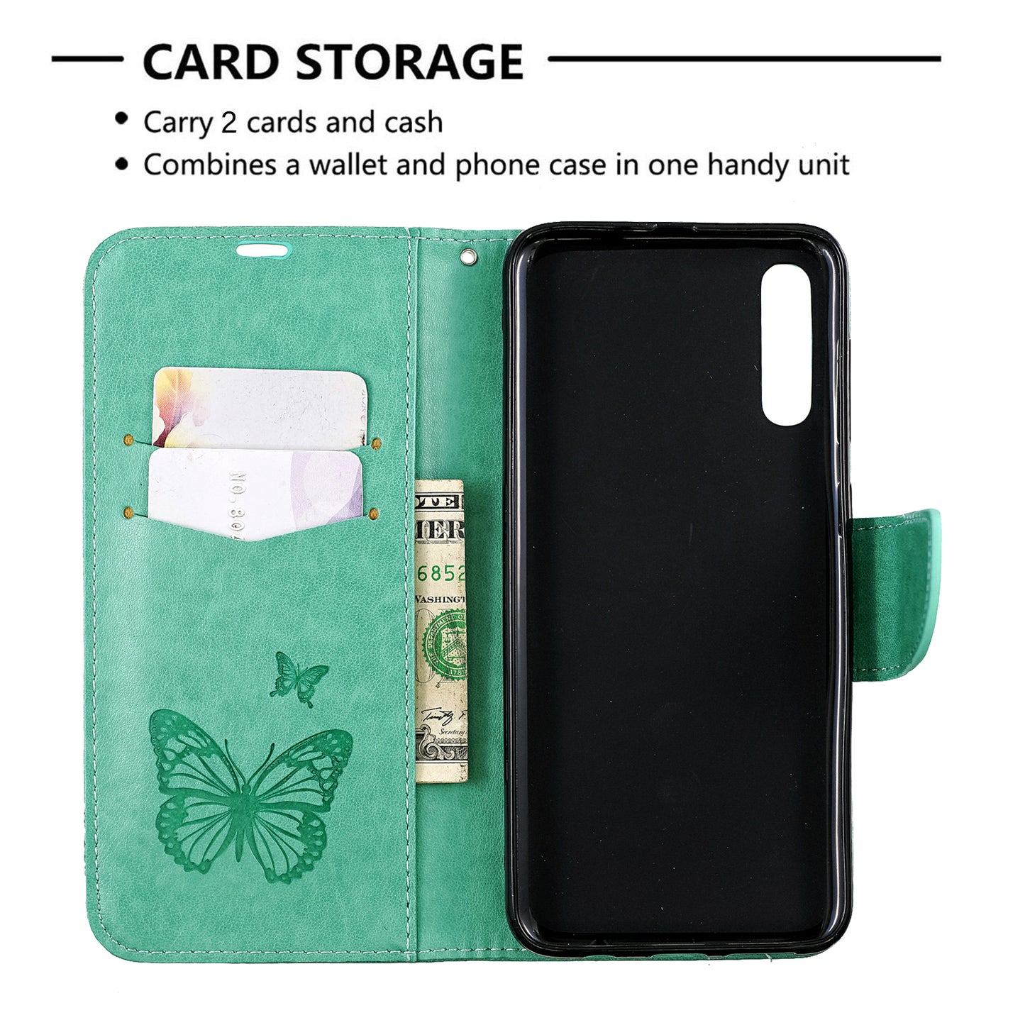For Samsung Galaxy A50/A50s/A30s PU Leather Imprint Butterflies Phone Case
