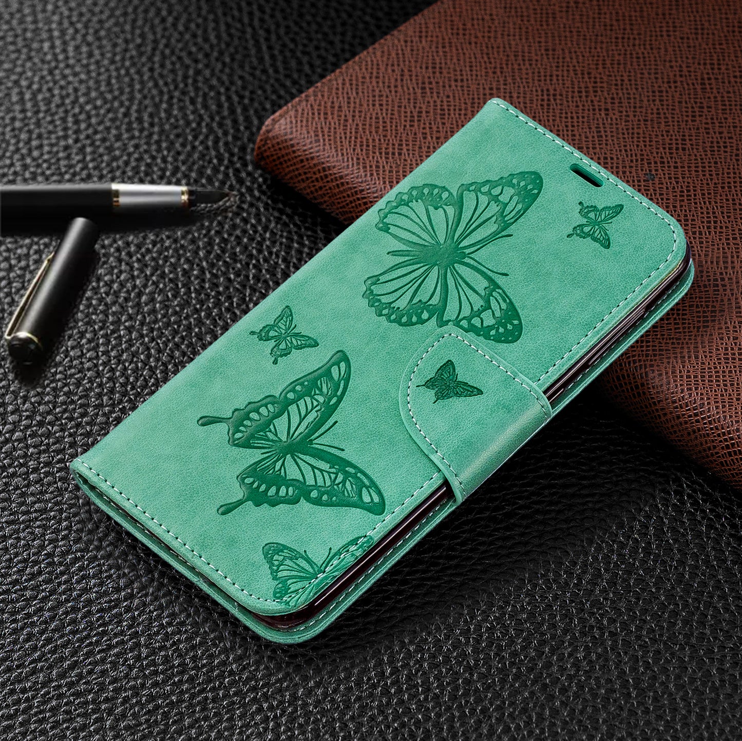 For Samsung Galaxy A50/A50s/A30s PU Leather Imprint Butterflies Phone Case
