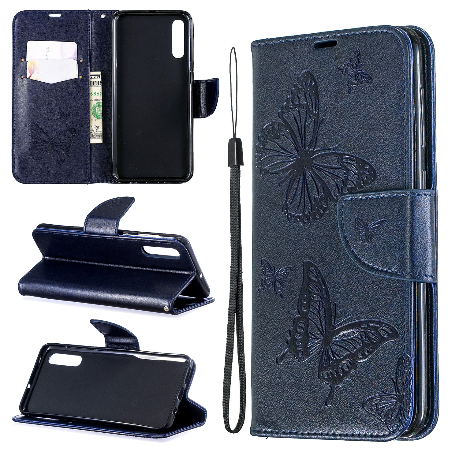 For Samsung Galaxy A50/A50s/A30s PU Leather Imprint Butterflies Phone Case