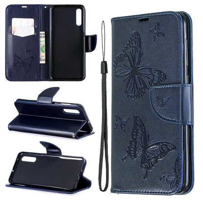For Samsung Galaxy A50/A50s/A30s PU Leather Imprint Butterflies Phone Case
