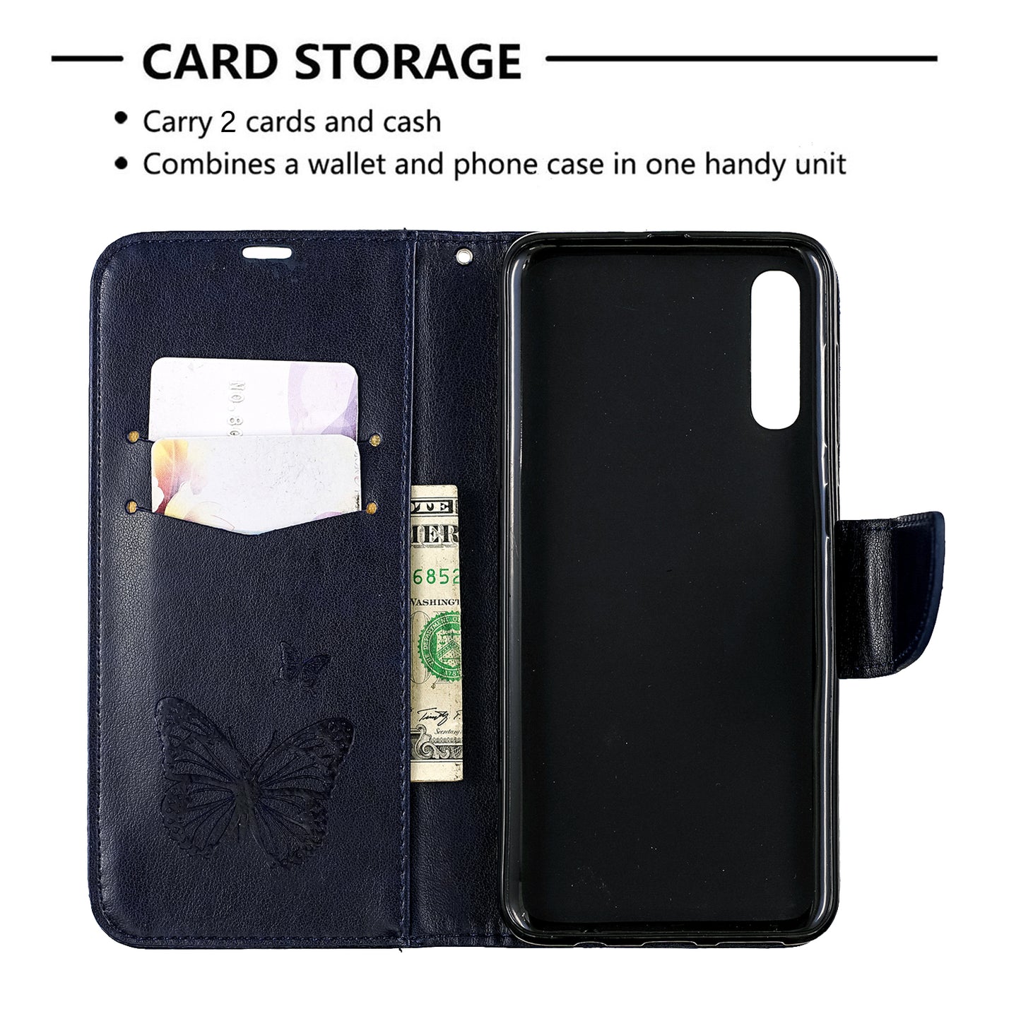 For Samsung Galaxy A50/A50s/A30s PU Leather Imprint Butterflies Phone Case