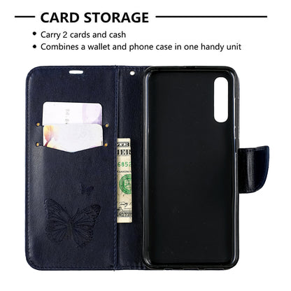 For Samsung Galaxy A50/A50s/A30s PU Leather Imprint Butterflies Phone Case