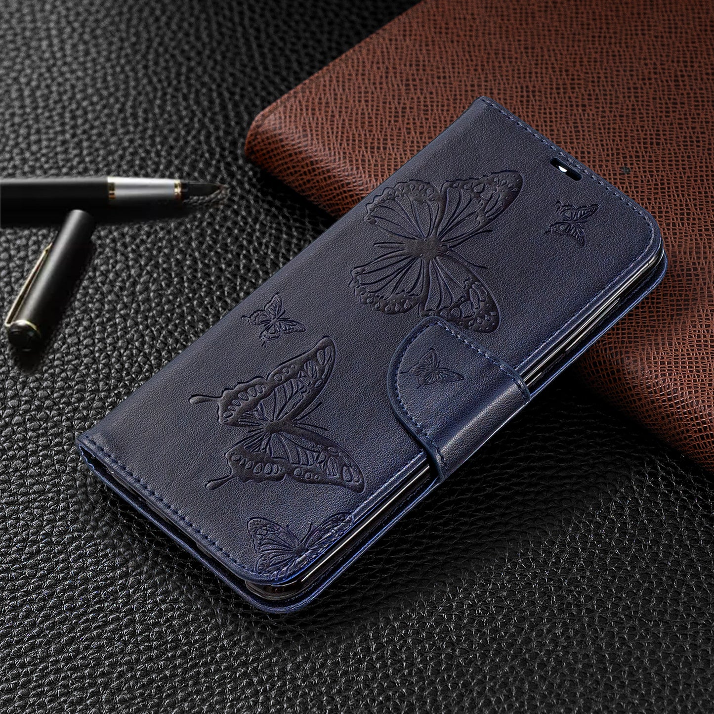 For Samsung Galaxy A50/A50s/A30s PU Leather Imprint Butterflies Phone Case