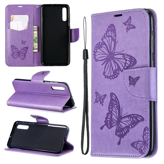 For Samsung Galaxy A50/A50s/A30s PU Leather Imprint Butterflies Phone Case
