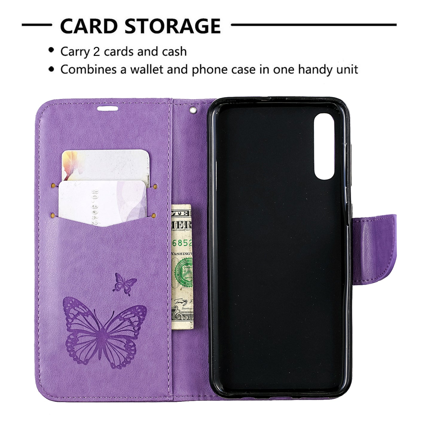 For Samsung Galaxy A50/A50s/A30s PU Leather Imprint Butterflies Phone Case