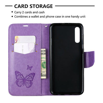 For Samsung Galaxy A50/A50s/A30s PU Leather Imprint Butterflies Phone Case