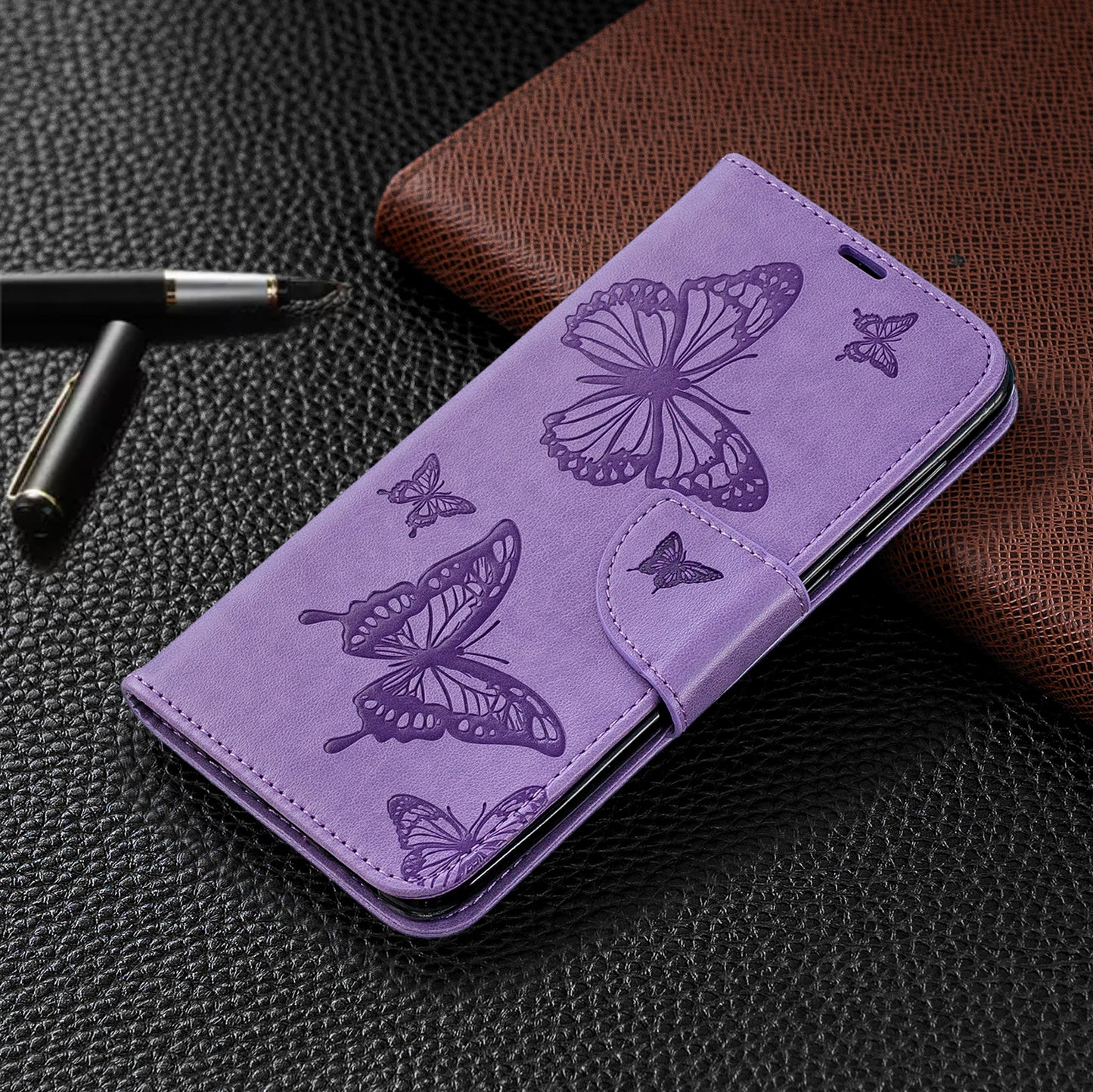 For Samsung Galaxy A50/A50s/A30s PU Leather Imprint Butterflies Phone Case