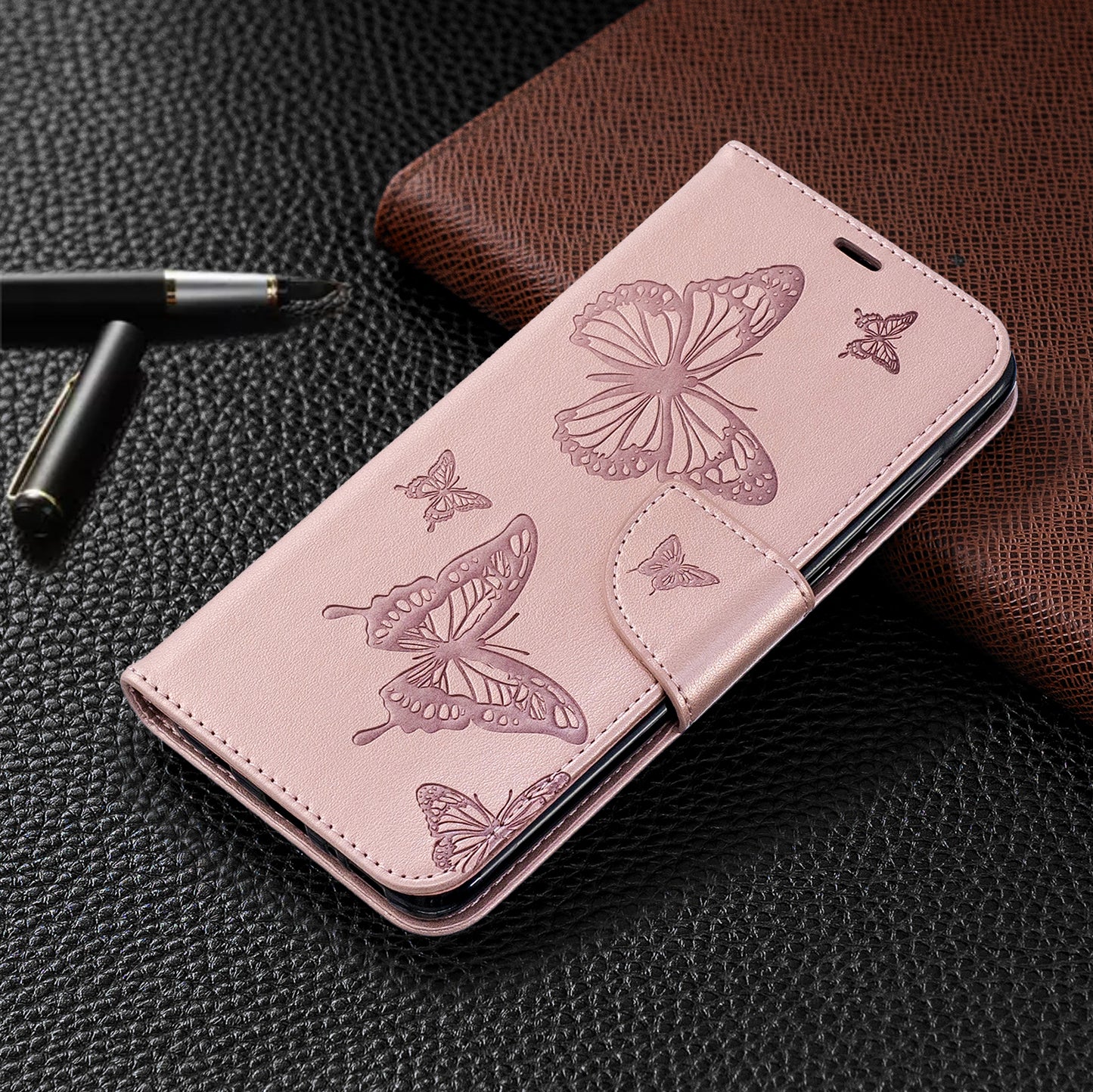 For Samsung Galaxy A70 PU Leather Imprint Butterflies Phone Case Butterflies Phone Case