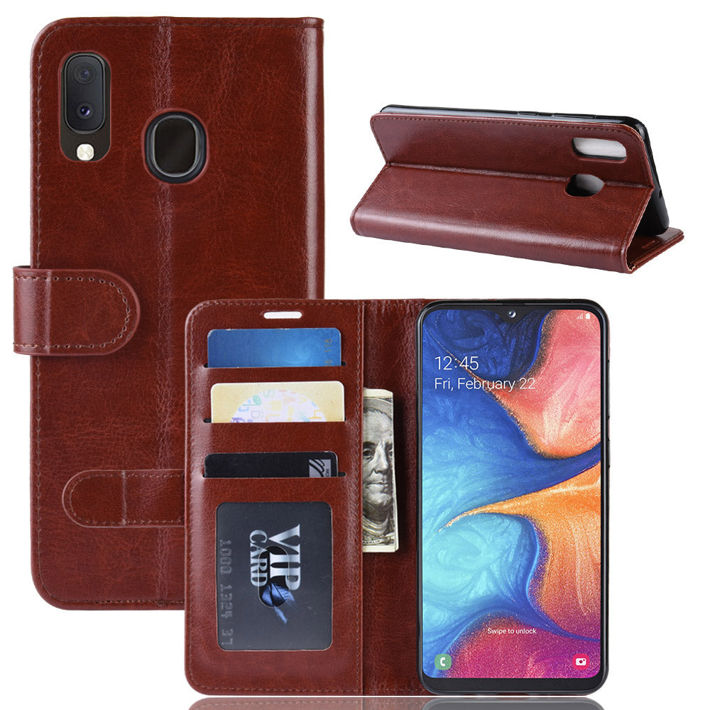 Crazy Horse PU Leather Stand Wallet Flip Case for Samsung Galaxy A20e