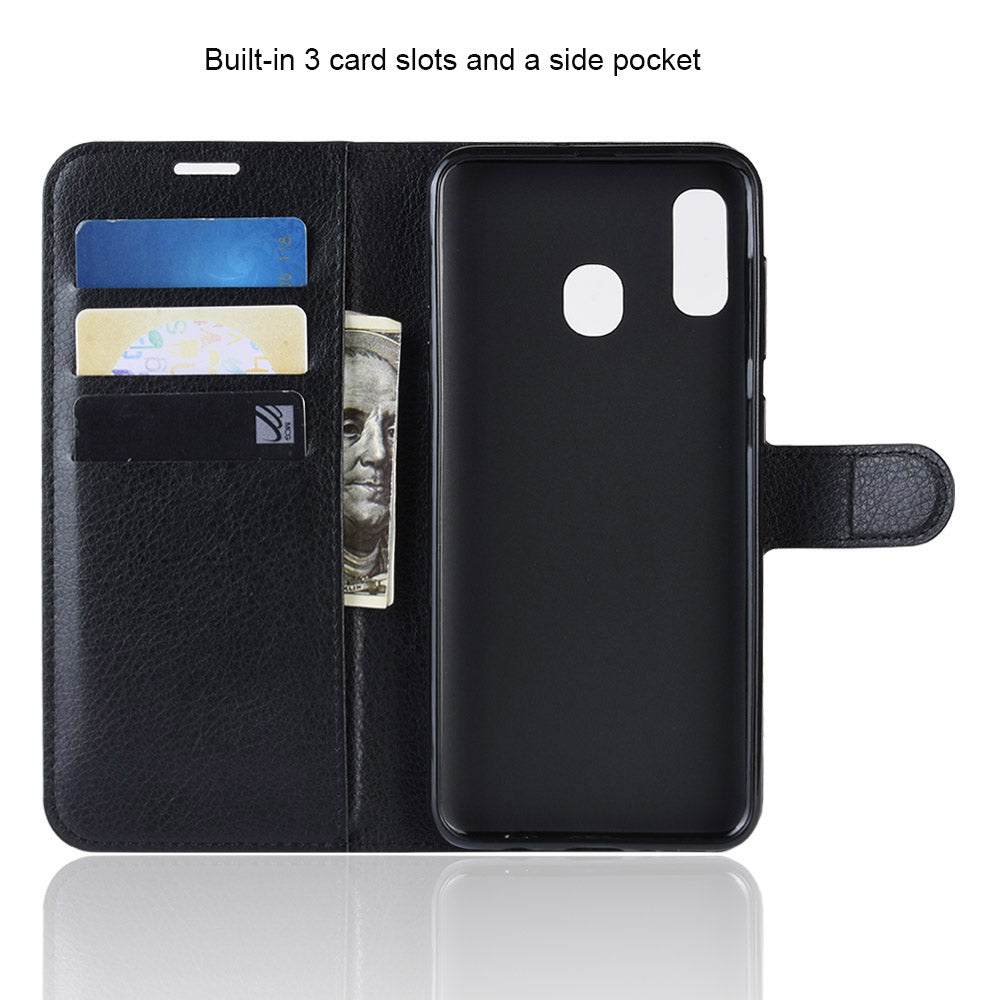 Litchi Texture Wallet Stand Leather Protective Phone Casing for Samsung Galaxy A20e